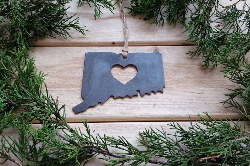 Connecticut State Ornament Made from Recycled Raw Steel Christmas Tree Decoration Host Gift Wedding Gift Housewarming Gift Rustic Metal image 5