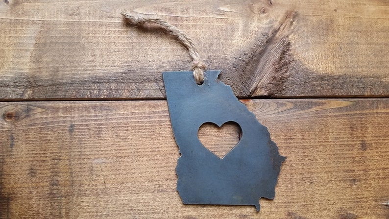 Georgia State Ornament Made from Recycled Raw Steel Christmas Tree Decoration Host Gift Wedding Gift Housewarming Gift Valentines Day Gift image 4