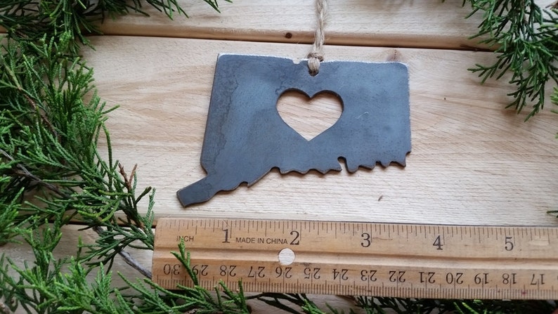 Connecticut State Ornament Made from Recycled Raw Steel Christmas Tree Decoration Host Gift Wedding Gift Housewarming Gift Rustic Metal image 6