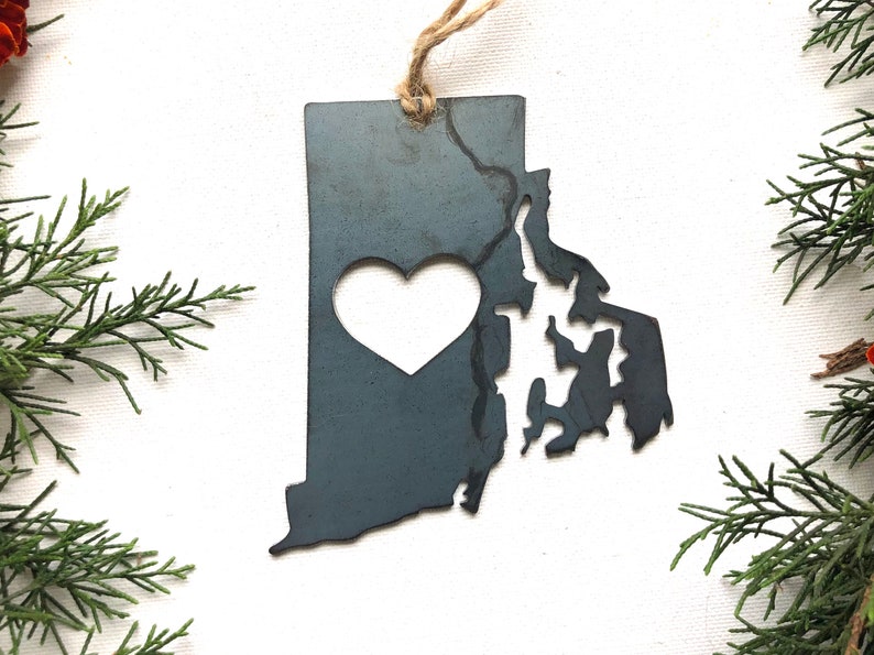 Rhode Island State Ornament Made from Raw Steel Christmas Tree Decoration Host Gift Wedding Gift Housewarming Gift Party Favor image 1