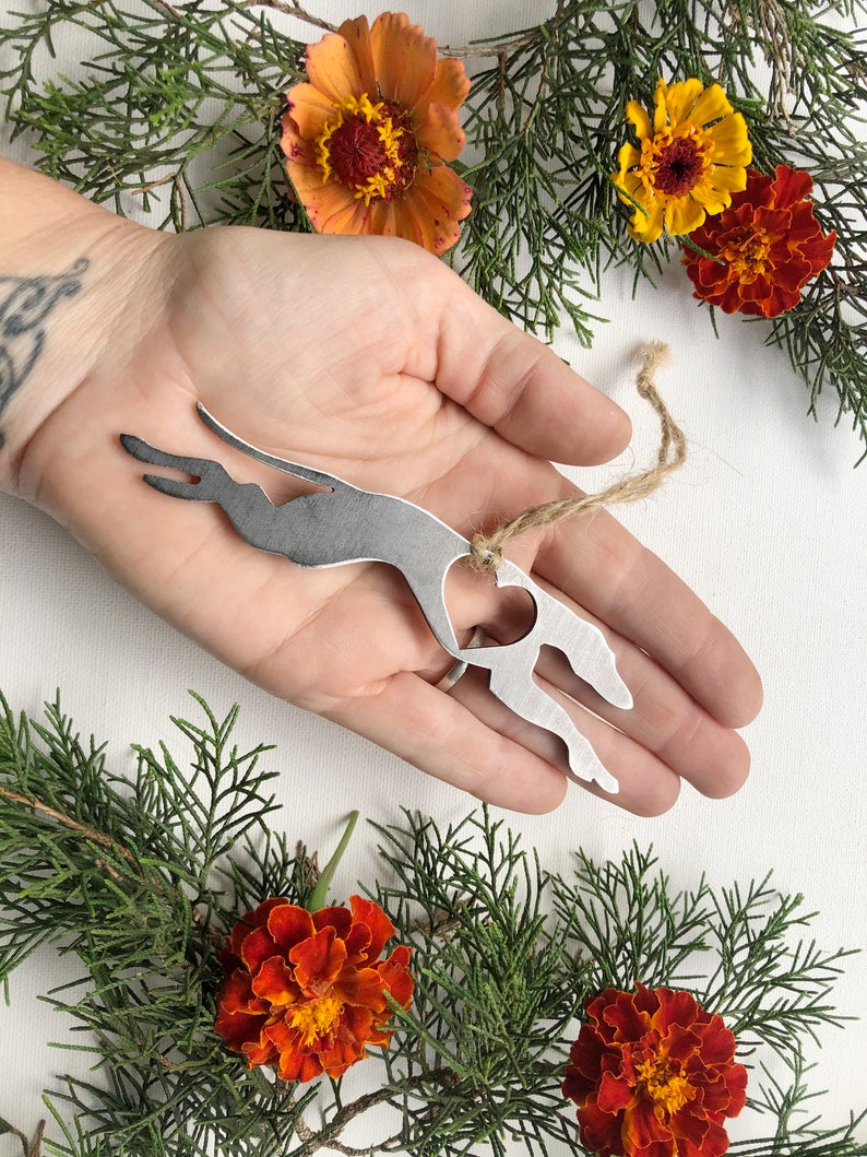 Greyhound Dog Ornament with Heart made from Recycled Raw Steel Rustic Farmhouse Pet memorial Pet Loss Gift Dog Love Sustainable Christmas image 5
