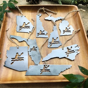 STATE Kayak Metal Ornament made from Raw Steel Sustainable Gift Explore White Water Adventure Gift River Lake Ocean Made in USA by US image 4