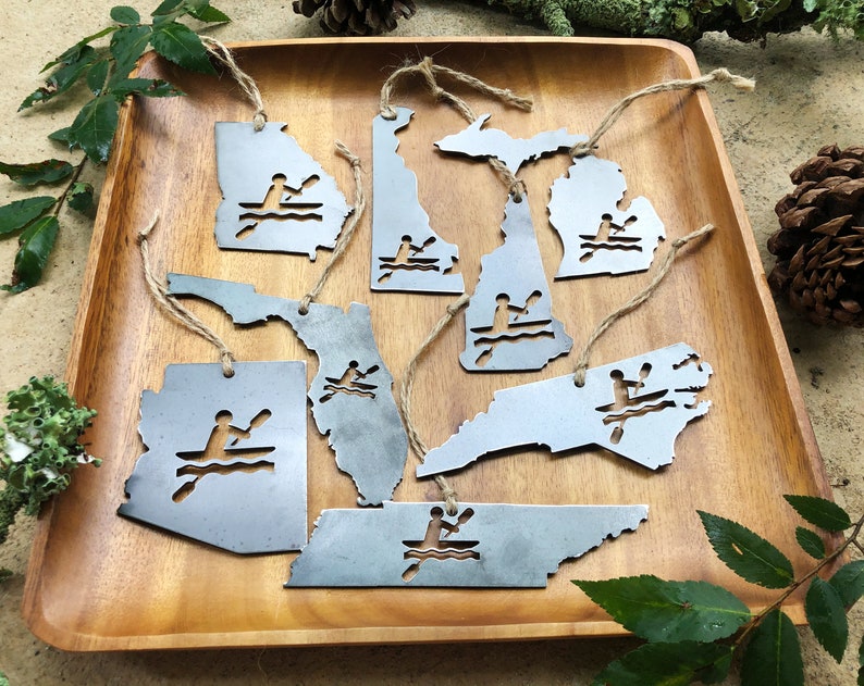 STATE Kayak Metal Ornament made from Raw Steel Sustainable Gift Explore White Water Adventure Gift River Lake Ocean Made in USA by US image 4