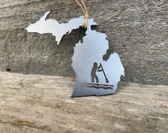 Michigan State Stand Up Paddle Boarder Ornament Metal SUP Christmas Tree Decoration made from Raw Steel