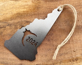 New Hampshire Eclipse Totality 2024 Commemorative Metal Ornament Made from Raw Steel Anniversary Gift Rustic Cabin Christmas