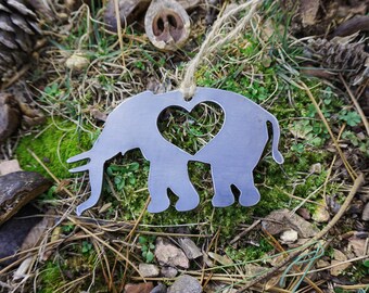 Elephant Ornament with HEART made from Sustainable Raw Steel Unique Gift Rustic Farmhouse Christmas Decoration Stocking Stuffer