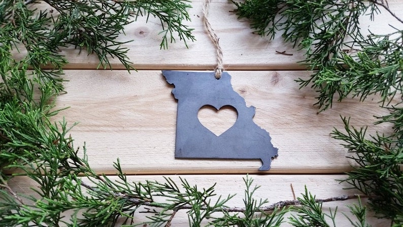 Missouri State Ornament made from Raw Steel Anniversary Gift Stocking Stuffer House Warming Gift Sustainable Gift Wedding Gift image 1