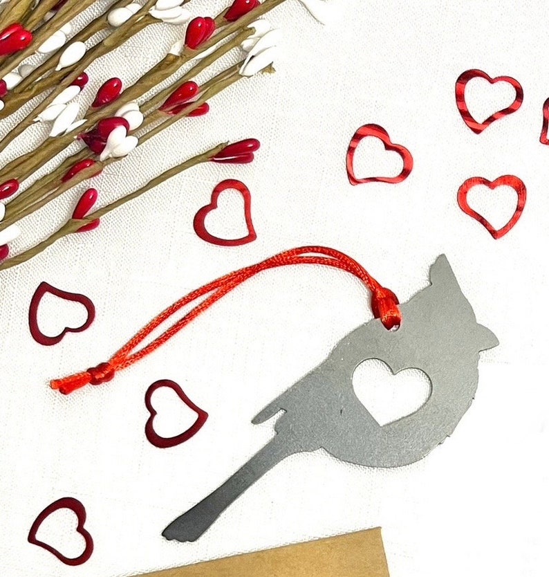 Cardinal Heirloom Gift Metal Ornament made from raw steel image 4