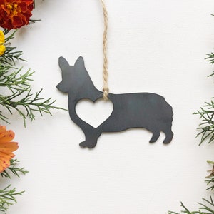 Corgi Ornament with Heart Made from Recycled Raw Steel Rustic Farmhouse Metal Dog Ornament Fur Baby Gift Pet Remembrance Pet Memorial Gift