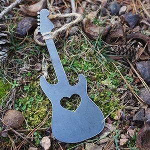 Electric Guitar Ornament w/ heart made from Recycled Raw Steel Love Music Christmas Tree Decoration Guitars Songs Electric guitar Host Gift