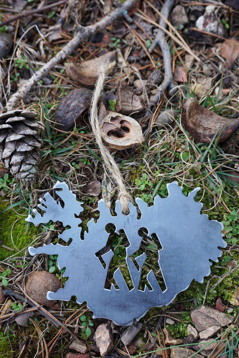 Iceland Hikers Metal Heirloom Ornament made from raw steel image 3
