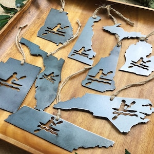 STATE Kayak Metal Ornament made from Raw Steel Sustainable Gift Explore White Water Adventure Gift River Lake Ocean Made in USA by US image 3