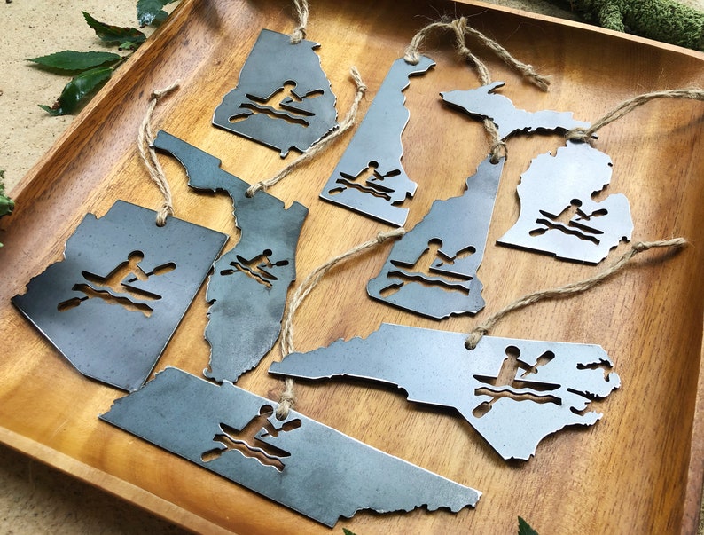 STATE Kayak Metal Ornament made from Raw Steel Sustainable Gift Explore White Water Adventure Gift River Lake Ocean Made in USA by US image 3