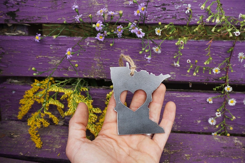 Minnesota State Ornament Made from Raw Steel Christmas Decoration Host Gift Wedding Gift Housewarming Gift Sustainable Gift image 6