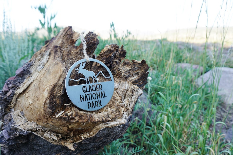 Glacier National Park Ornament made from recycled steel Montana Hiker Explore Adventure Into the Woods Climb Mountain Hiking Christmas Decor image 6