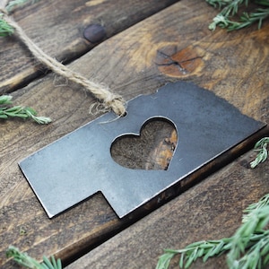 Nebraska State Ornament Made from Raw Steel Rustic Farmhouse Decor Wedding Favor Anniversary Gift Housewarming Gift Sustainable Gift image 3