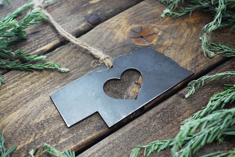 Nebraska State Ornament Made from Raw Steel Rustic Farmhouse Decor Wedding Favor Anniversary Gift Housewarming Gift Sustainable Gift image 3