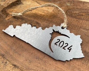 Kentucky Eclipse Totality 2024 Commemorative Metal Ornament Made from Raw Steel Anniversary Gift Rustic Cabin Christmas