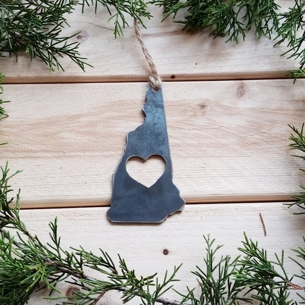 New Hampshire State Ornament Made from Raw Steel Christmas Tree Decoration Host Gift Wedding Gift Housewarming Gift Rustic Farmhouse Decor