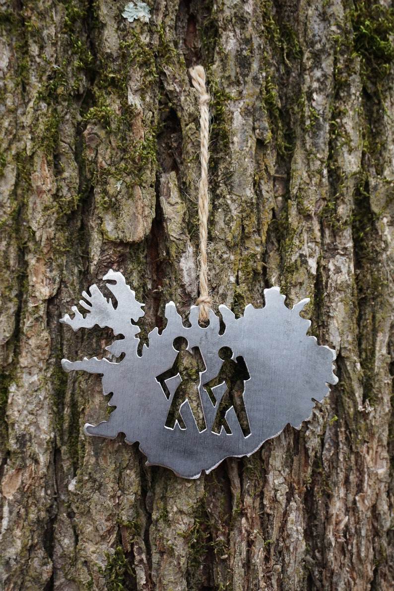 Iceland Hikers Metal Heirloom Ornament made from raw steel image 5