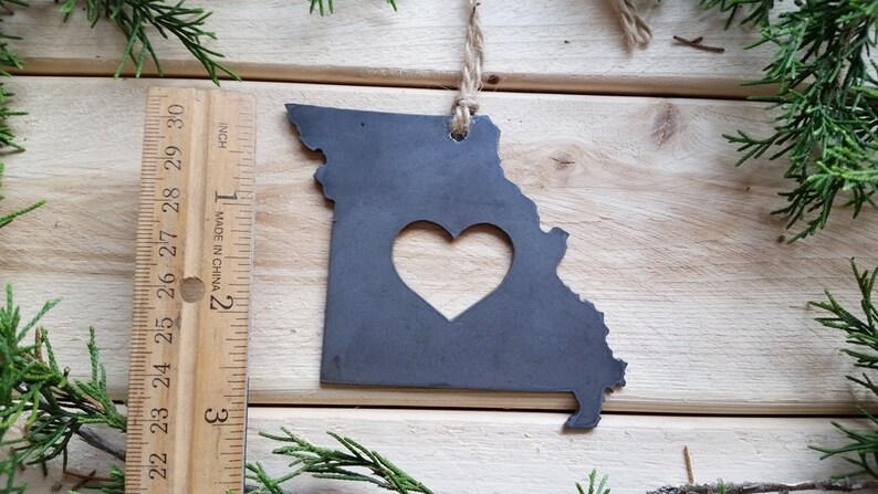 Missouri State Ornament made from Raw Steel Anniversary Gift Stocking Stuffer House Warming Gift Sustainable Gift Wedding Gift image 3