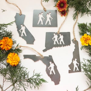 Pick your STATE HIKER Ornament made from Raw Steel Sustainable Gift Adventure Trails Mountain Number of hiker cutouts is NOT an option Bild 6