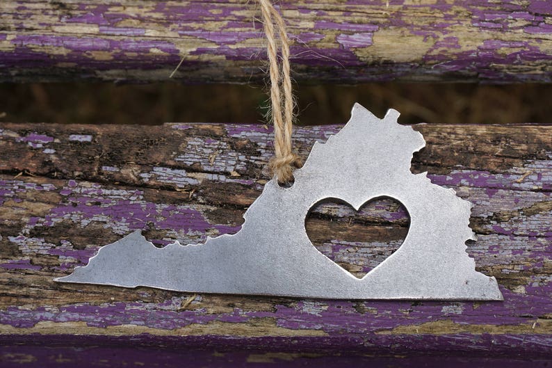 Virginia State Ornament made with Raw Steel Anniversary Gift Wedding Gift Party Favor Welcome Gift New House Gift Sustainable Gift 画像 6