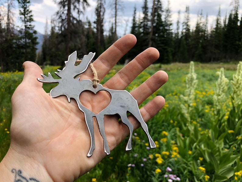 Moose Metal Christmas Ornament made from Raw Sustainable Recycled Steel Christmas Tree Holiday Gift Cabin Hunting Modern Farmhouse Decor image 1