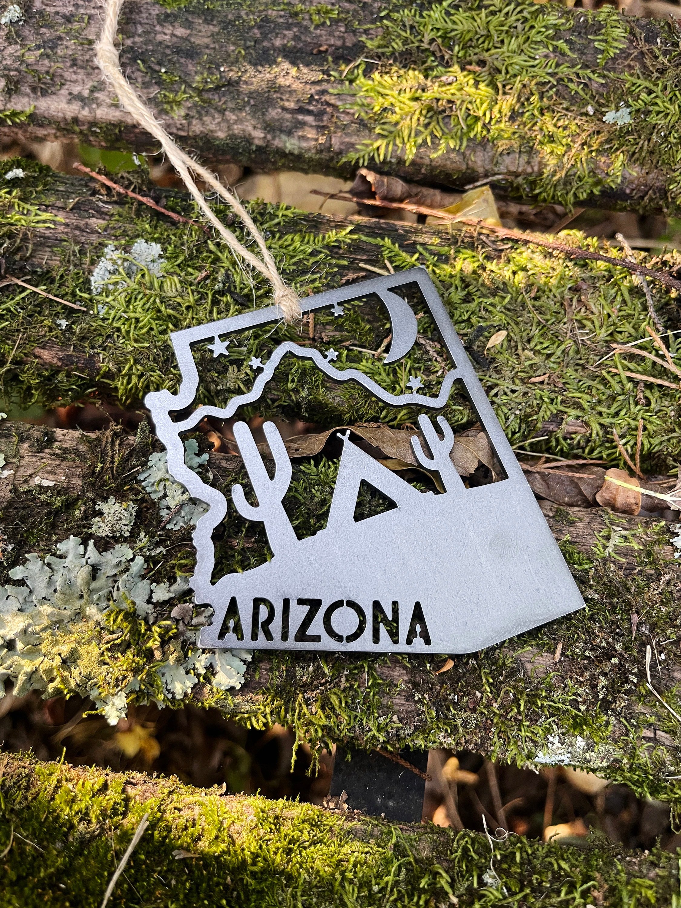 Arizona State Tent Camping Metal Ornament made from Raw Steel Grand Canyon National Park Saguaro Phoenix Tucson Desert MADE in USA by US