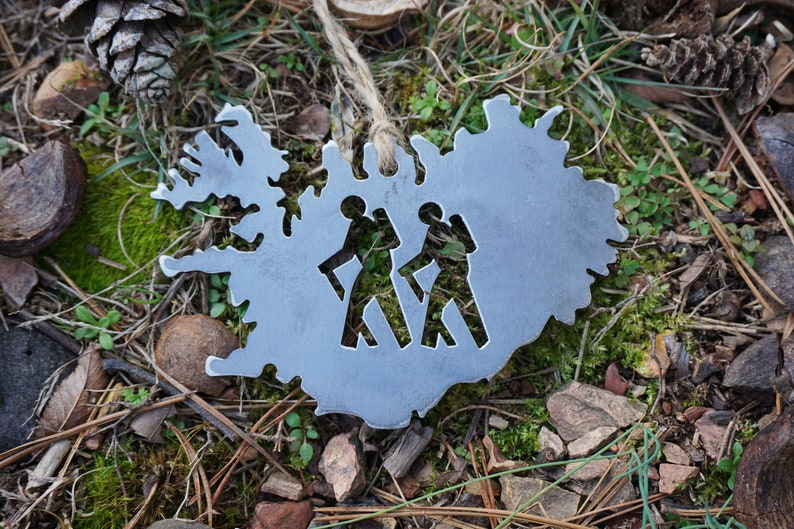 Iceland Hikers Metal Heirloom Ornament made from raw steel image 1