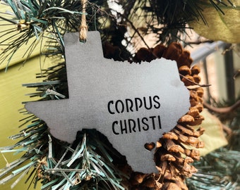 Ornement Corpus Christi de l'État du Texas en acier brut, cadeau durable, décoration de ferme rustique, cadeau d'hôte, cadeau de mariage, cadeau de fête