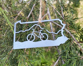 Pennsylvania State Mountain Bike Metal Ornament made from Raw Steel Biking Gift Harrisburg Appalachian Mountains Mt Davis Blue Knob Mtn