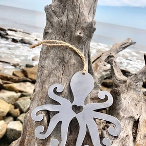 Octopus Metal Ornament Christmas Tree Decoration Holiday Decor Ocean Sea Beach House Hostess Gift Stocking Stuffer made from recycled steel image 4