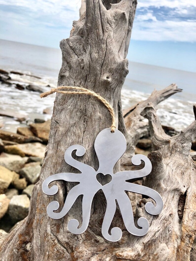 Octopus Metal Ornament Christmas Tree Decoration Holiday Decor Ocean Sea Beach House Hostess Gift Stocking Stuffer made from recycled steel image 4