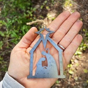 Nativity Christmas Ornament made from Raw Steel Farmhouse Rustic Christmas Tree Decoration Stocking Stuffer Christmas Gift Church Gift image 6