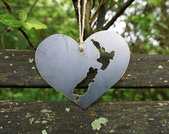 New Zealand Love Christmas Ornament Metal Heart Christmas Tree Ornament Holiday Gift Industrial Decor Wedding Favor Adventure Auckland