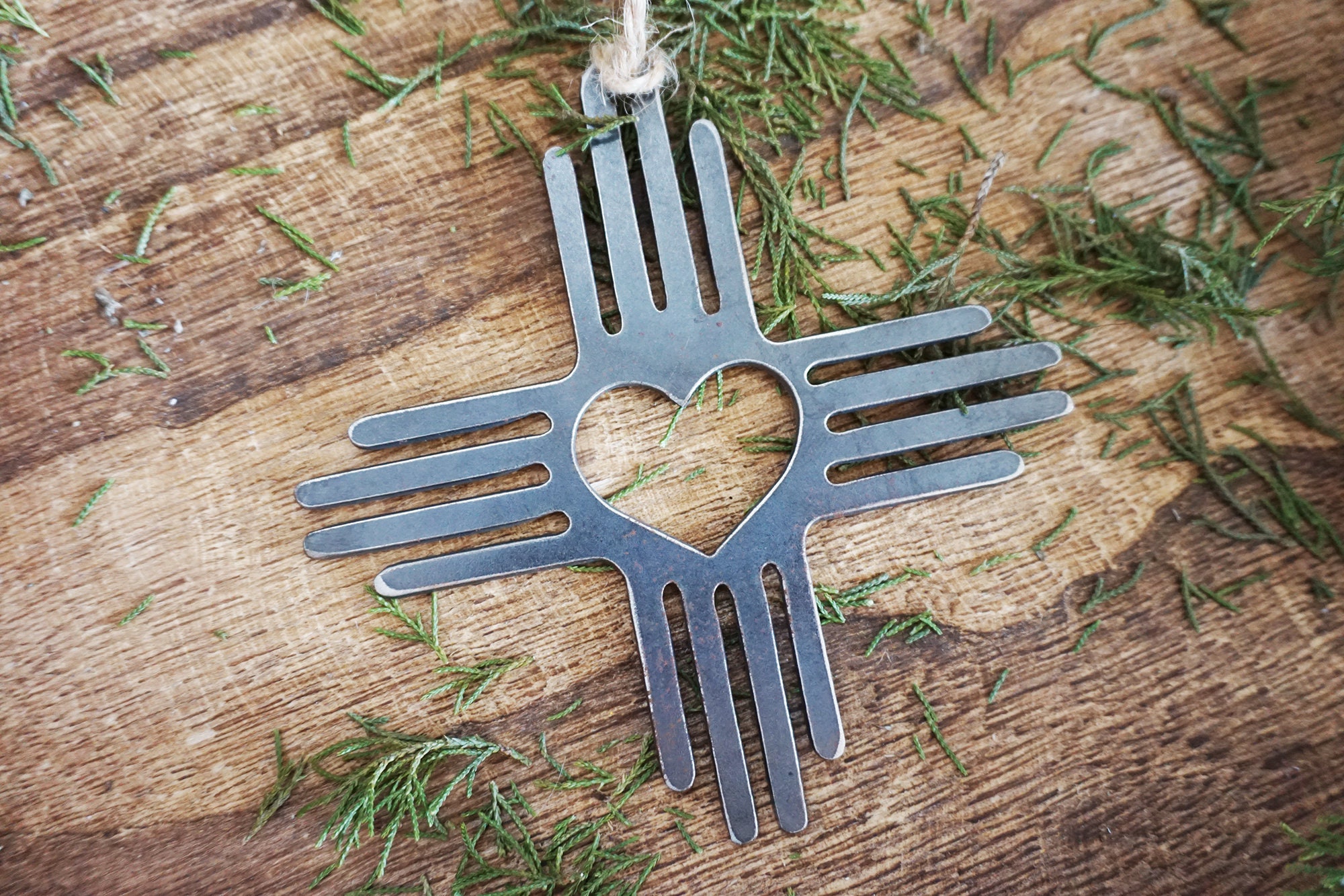 Zia Symbol Metal Ornament with heart Southwestern Christmas Tree Deco…