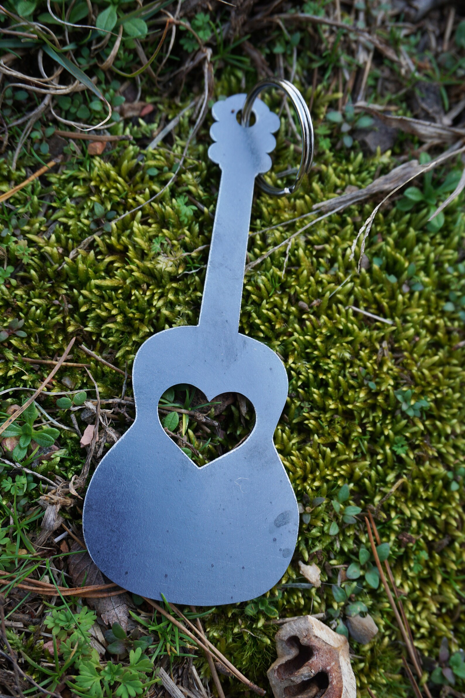 Acoustic Guitar Key Chain With Heart Made From Recycled Raw Etsy