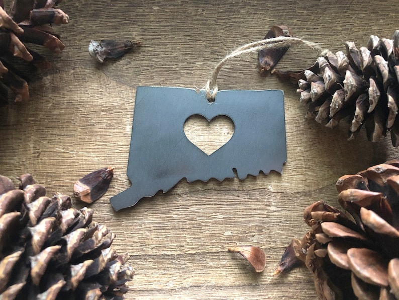 Connecticut State Ornament Made from Recycled Raw Steel Christmas Tree Decoration Host Gift Wedding Gift Housewarming Gift Rustic Metal image 4