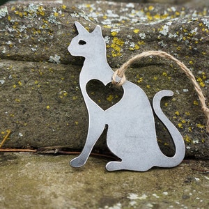 Adorno de metal para gatos hecho de acero crudo Decoración del árbol de Navidad Adorno de Navidad Regalo para mascotas Persona del gato Decoración de la granja de vacaciones