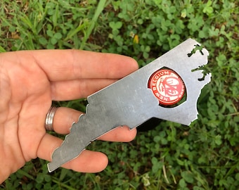 North Carolina State Metal Bottle Opener made from Raw Steel