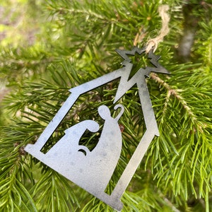 Nativity Christmas Ornament made from Raw Steel Farmhouse Rustic Christmas Tree Decoration Stocking Stuffer Christmas Gift Church Gift image 7