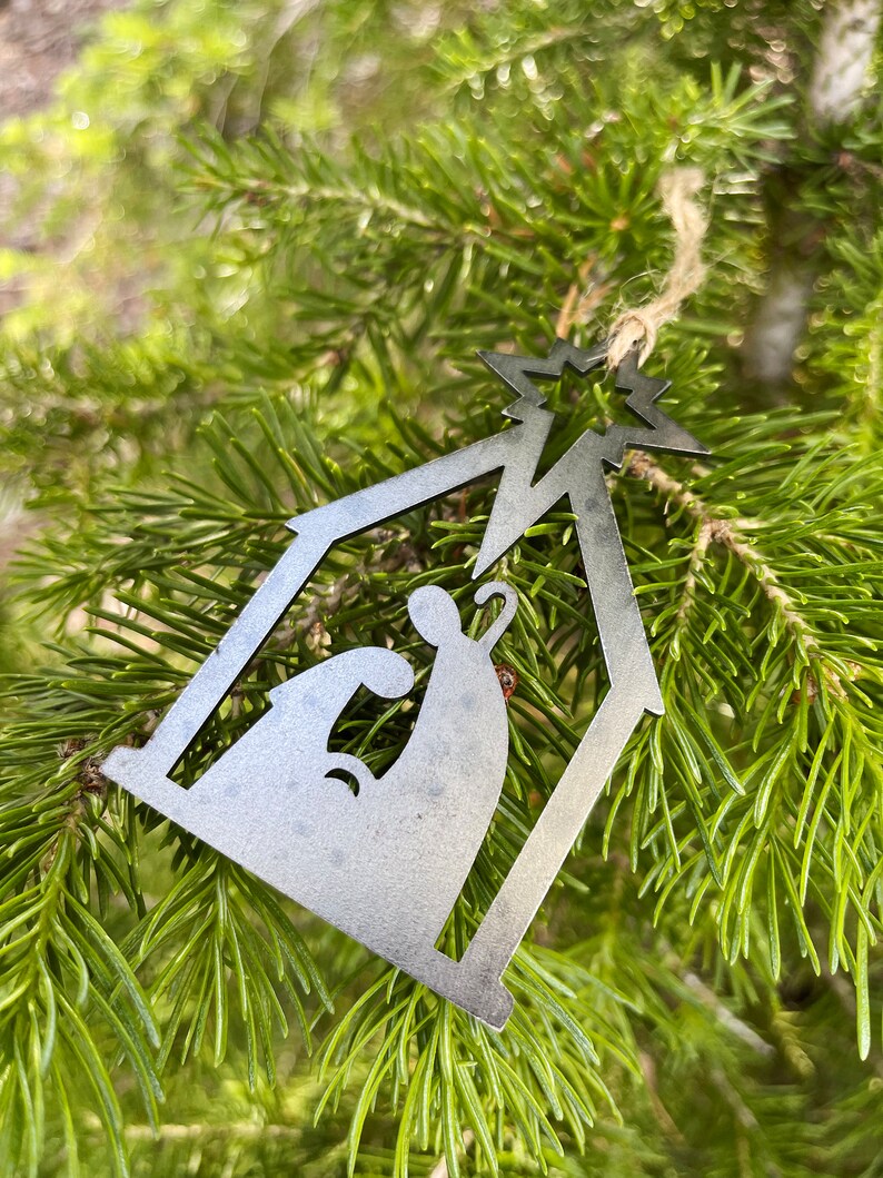 Nativity Christmas Ornament made from Raw Steel Farmhouse Rustic Christmas Tree Decoration Stocking Stuffer Christmas Gift Church Gift image 7