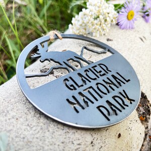 Glacier National Park Ornament made from recycled steel Montana Hiker Explore Adventure Into the Woods Climb Mountain Hiking Christmas Decor image 9