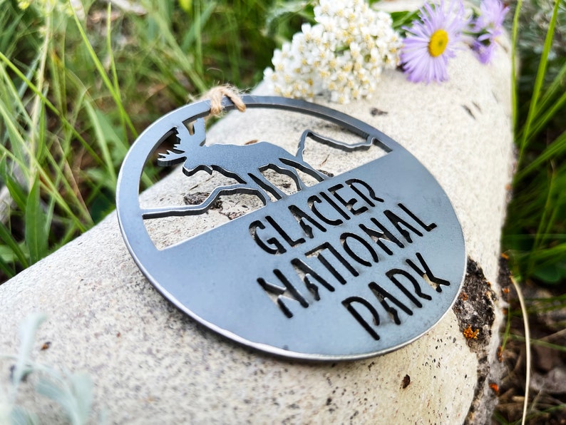 Glacier National Park Ornament made from recycled steel Montana Hiker Explore Adventure Into the Woods Climb Mountain Hiking Christmas Decor image 9