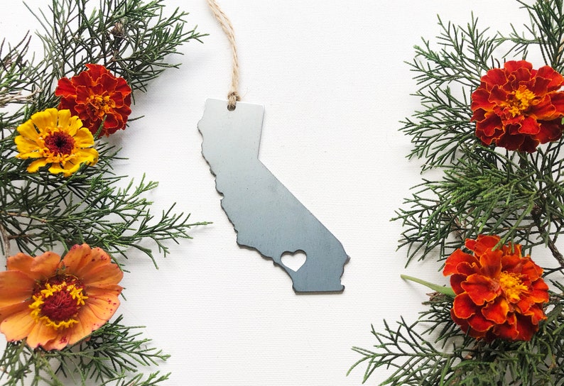 California State Ornament with tiny heart over Los Angeles Christmas Ornament Sustainable Gift Holiday Gift Housewarming Gift Stocking image 6