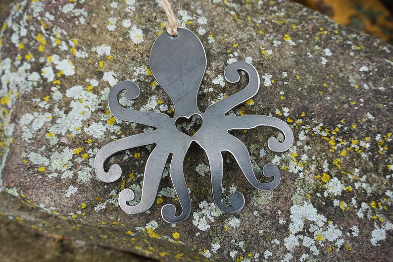 Octopus Metal Ornament Christmas Tree Decoration Holiday Decor Ocean Sea Beach House Hostess Gift Stocking Stuffer made from recycled steel image 6