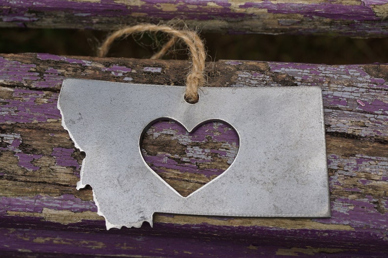 Montana State Ornament made from Raw Steel Rustic Cabin Christmas Decoration Helena Billings Bozeman Great Falls Missoula Kalispell Glacier image 8