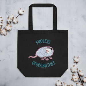 Cute Possum Design Eco Shopping Bag - Opossum Art Tote Bag - Opossum With Flowers Drawing Design - Wildlife Support