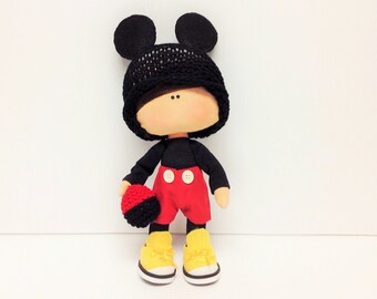 Mickey Cloth Boy Doll Rag Handmade Doll Tilda Boy Gift Present Collectible Mickey Fan